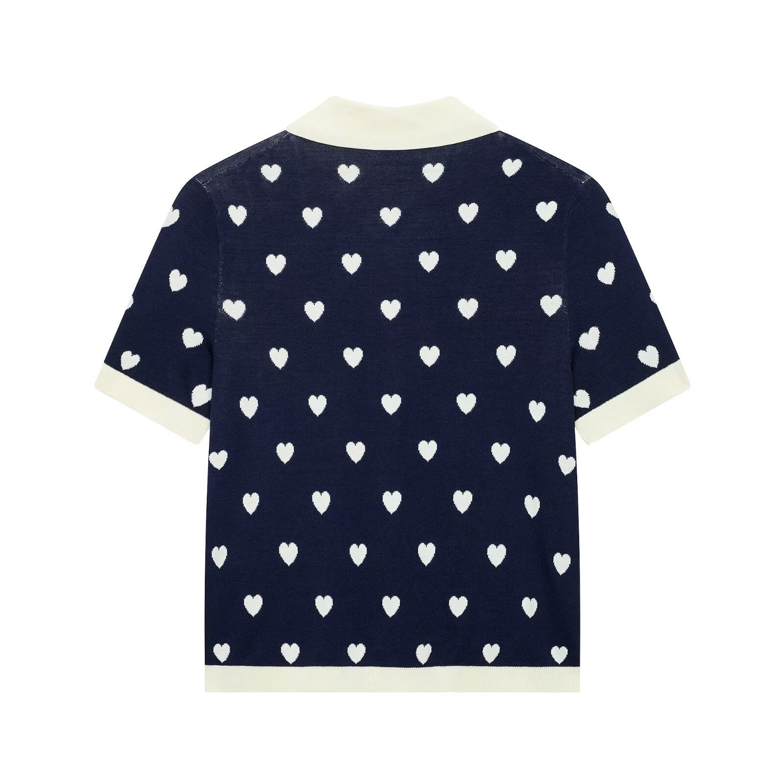 Versatile heart-shaped jacquard knitted polo shirt