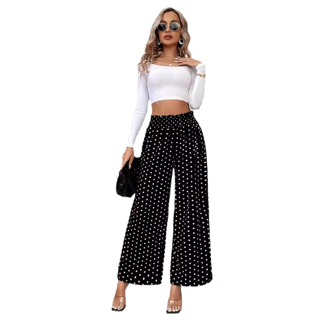 Wave print high waisted wide leg pants