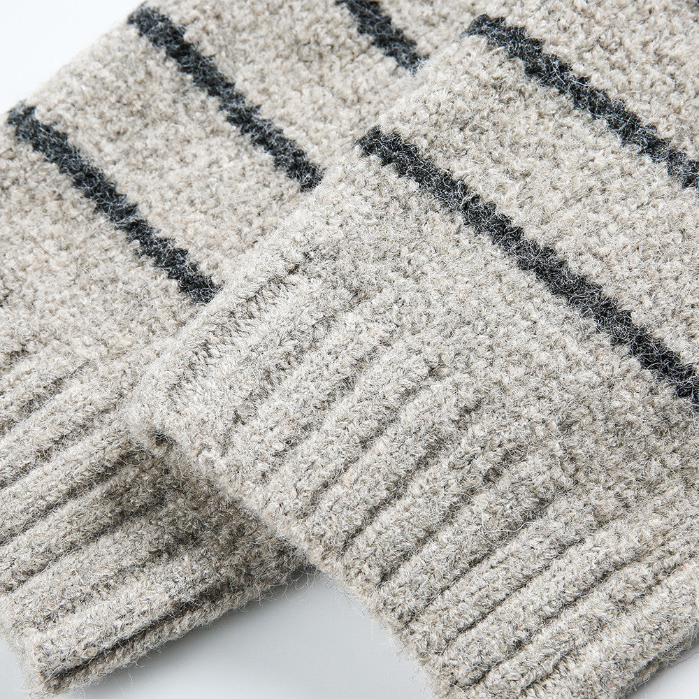 Striped hooded knitted sweater jacket