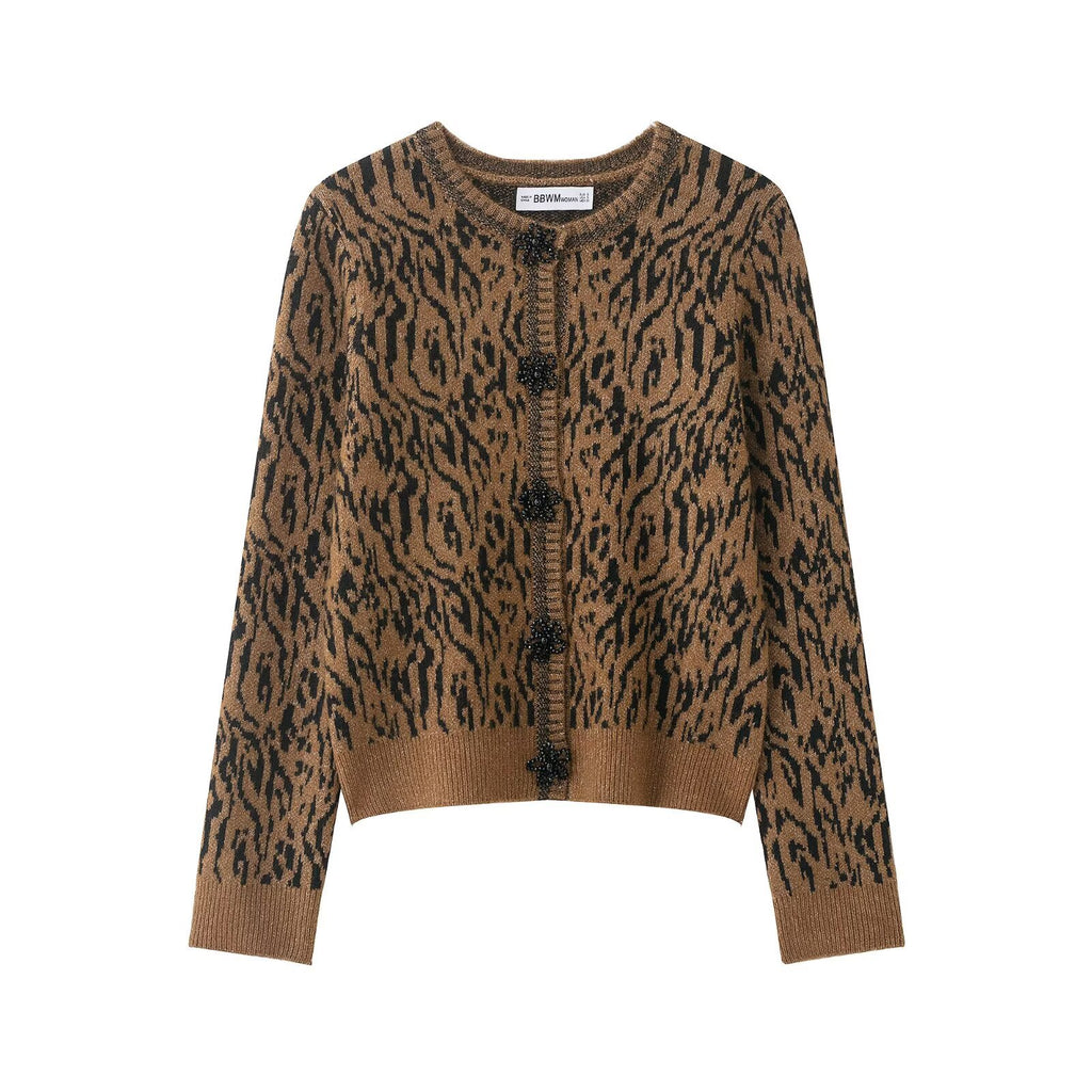 Elegant animal jacquard knitted jacket