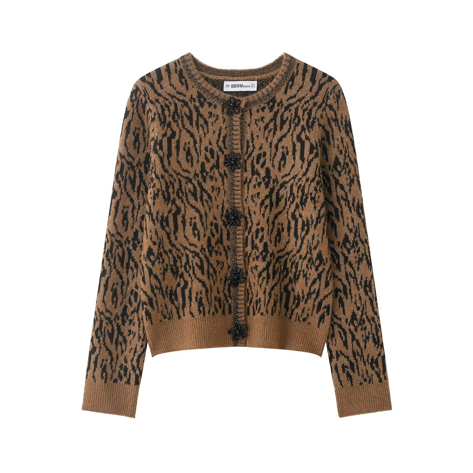 Elegant animal jacquard knitted jacket
