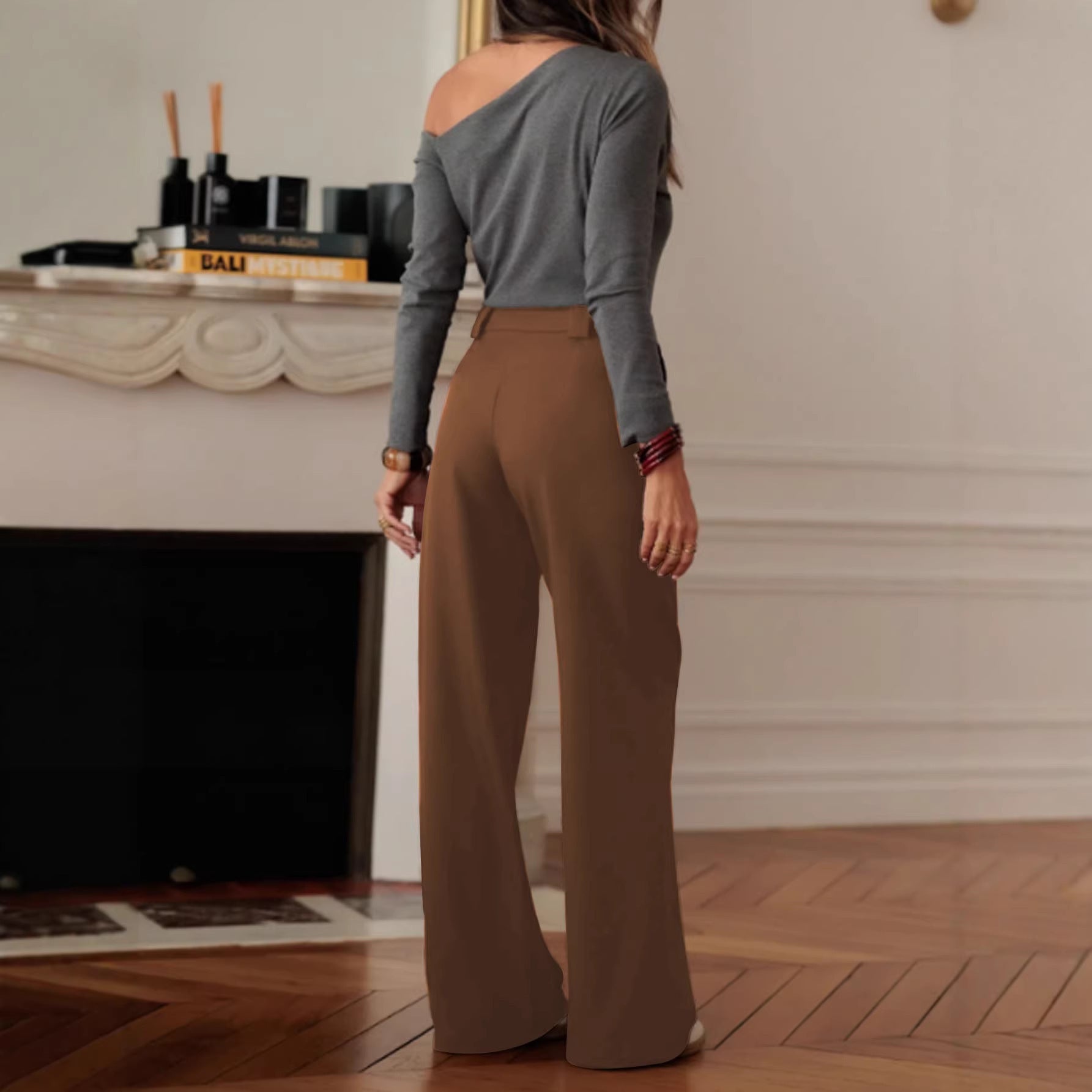 Fashionable High-Waisted Suit Pants for WomenButton Closure, Spring and Summer Casual Trousers