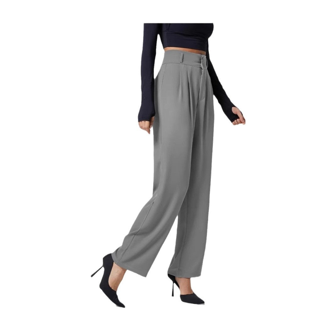 Solid color high waisted straight leg pants