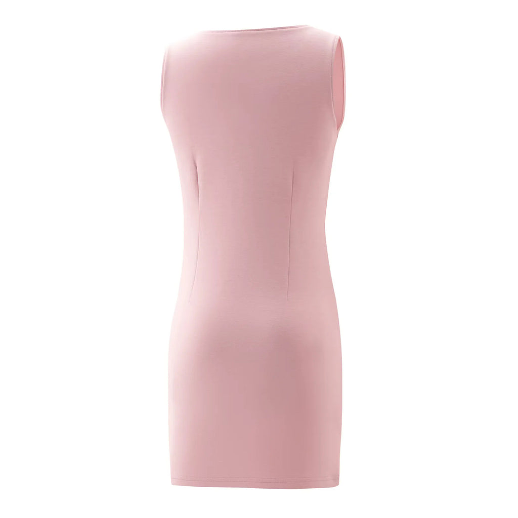Sleeveless Bodycon Dress for Women with Belt, Fitted Waist, Retro Style, Short Mini