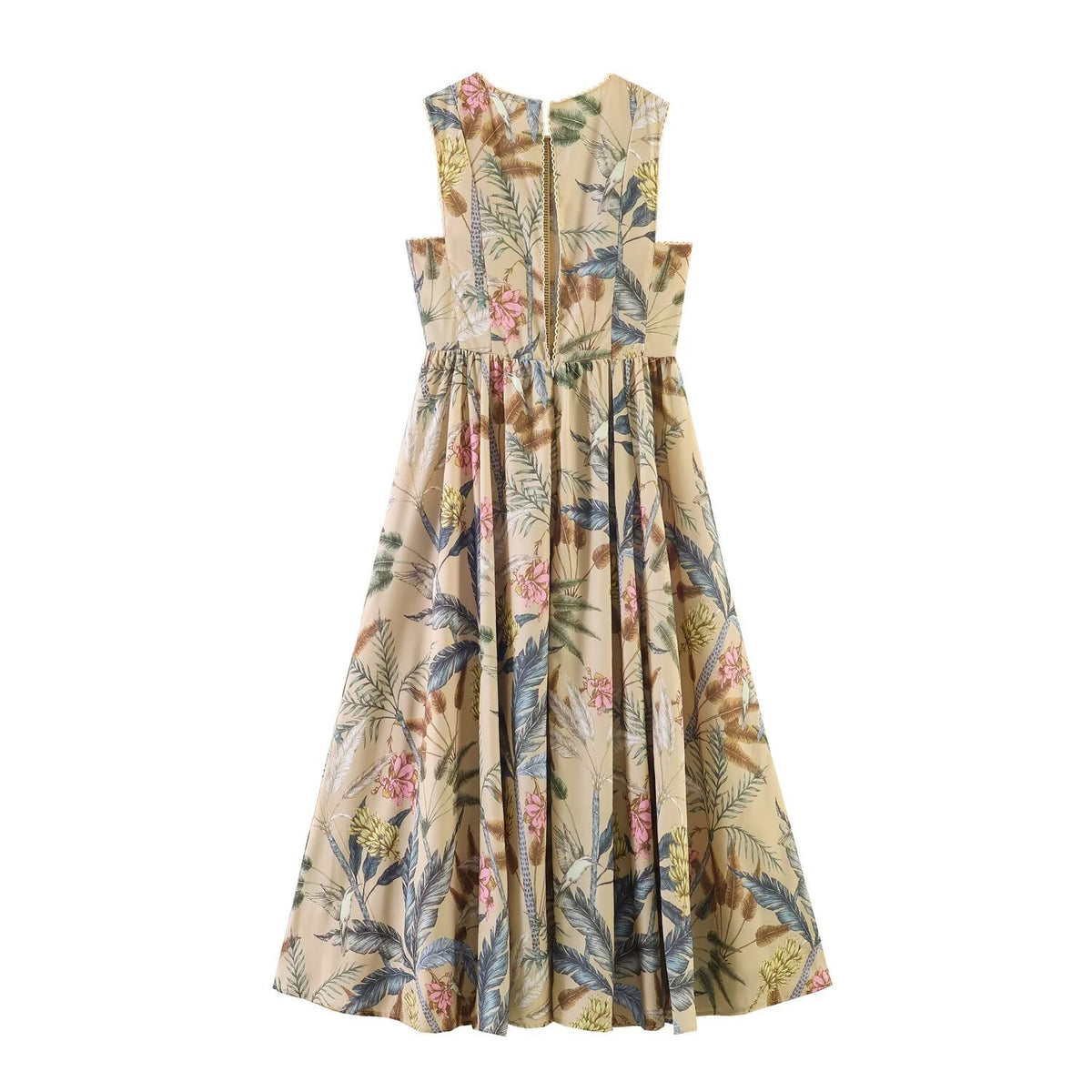 Plant print sleeveless dress