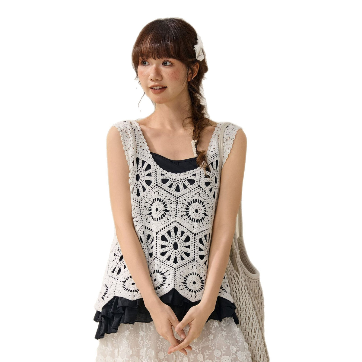 Hook flower hollow knitted camisole vest for women
