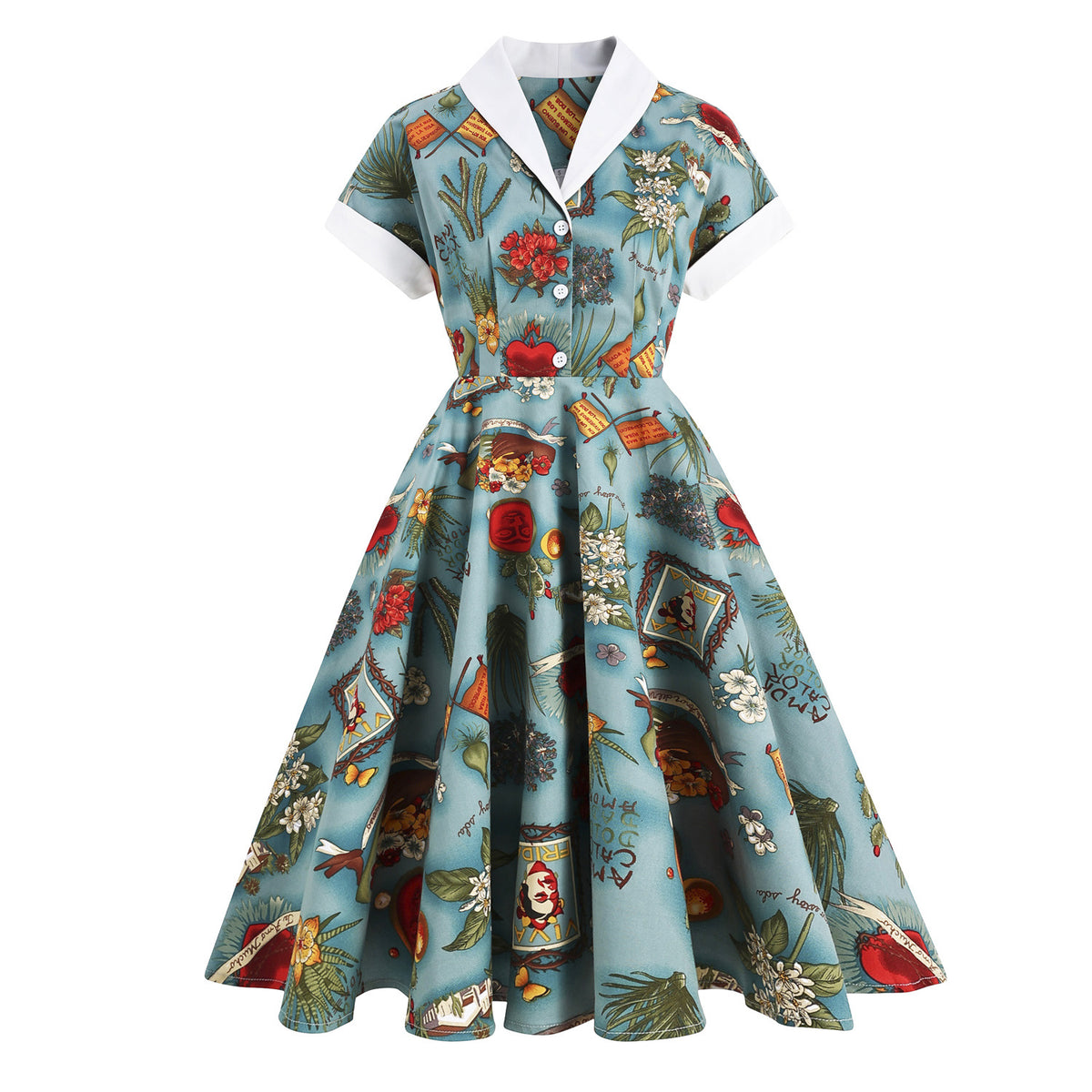 Short Sleeve Performance Dress, Hepburn Style, Vintage Maxi DressFlared Retro Dress