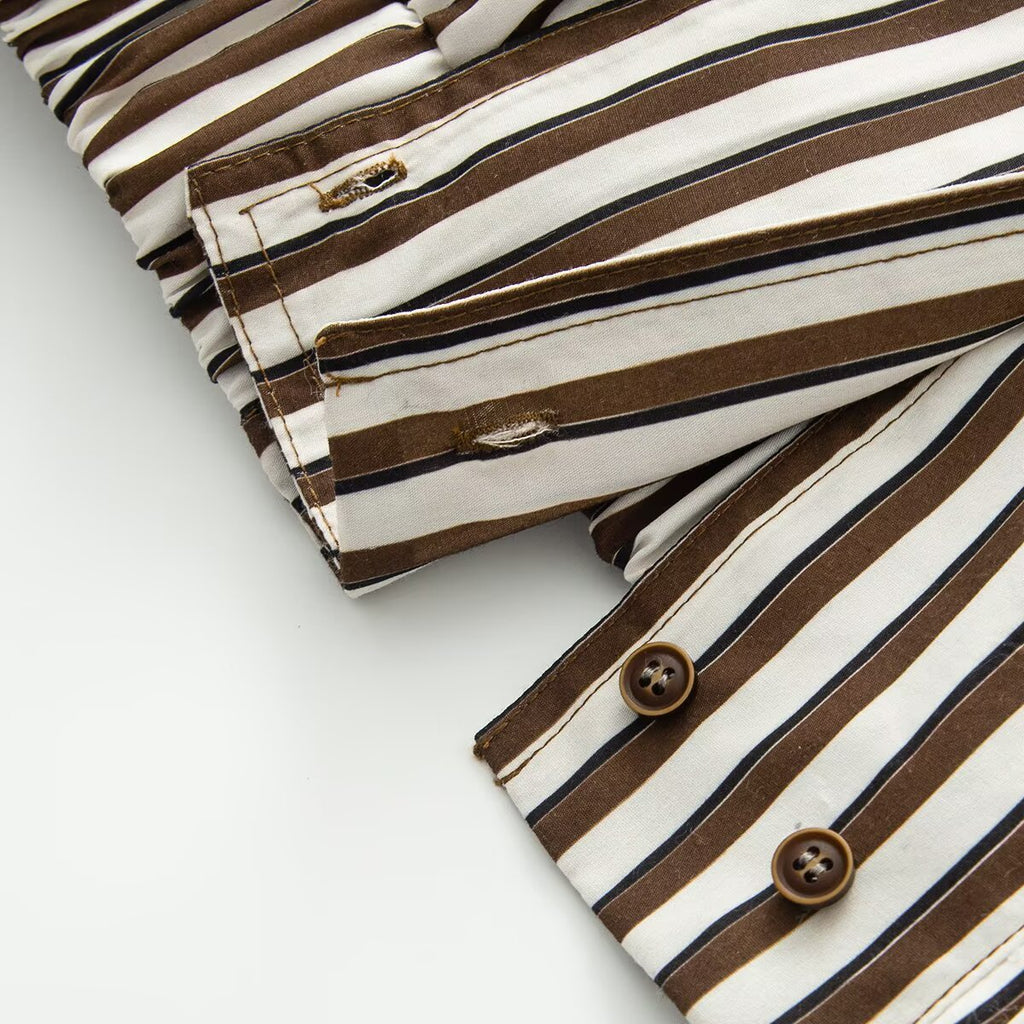 Stylish Stripe Pilot Jacket Shirt for Women, Long Sleeve