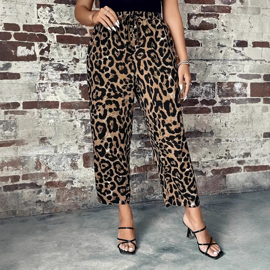 Women's Summer New Arrivals Belted Leopard Print Casual Wide Leg Pants