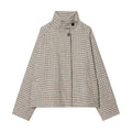 Chic Houndstooth Wool Coat for Women with Stand Collar