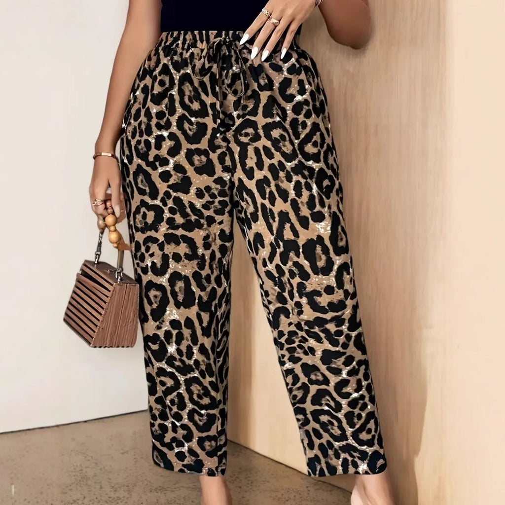 Women's Summer New Arrivals Belted Leopard Print Casual Wide Leg Pants