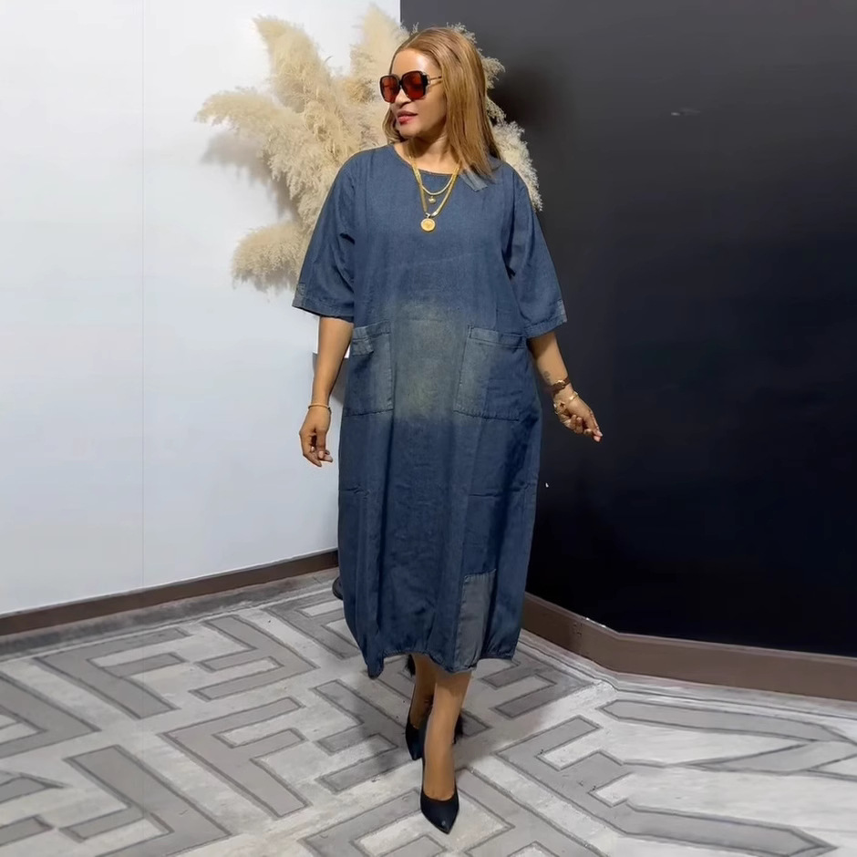 Vintage Patchwork Mid-length Denim Dress