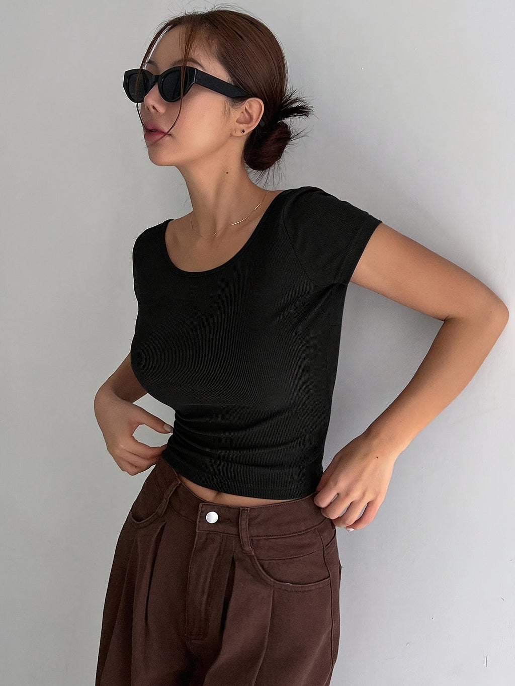 Solid Color Short Sleeve Round Neck Women's Yoga Top