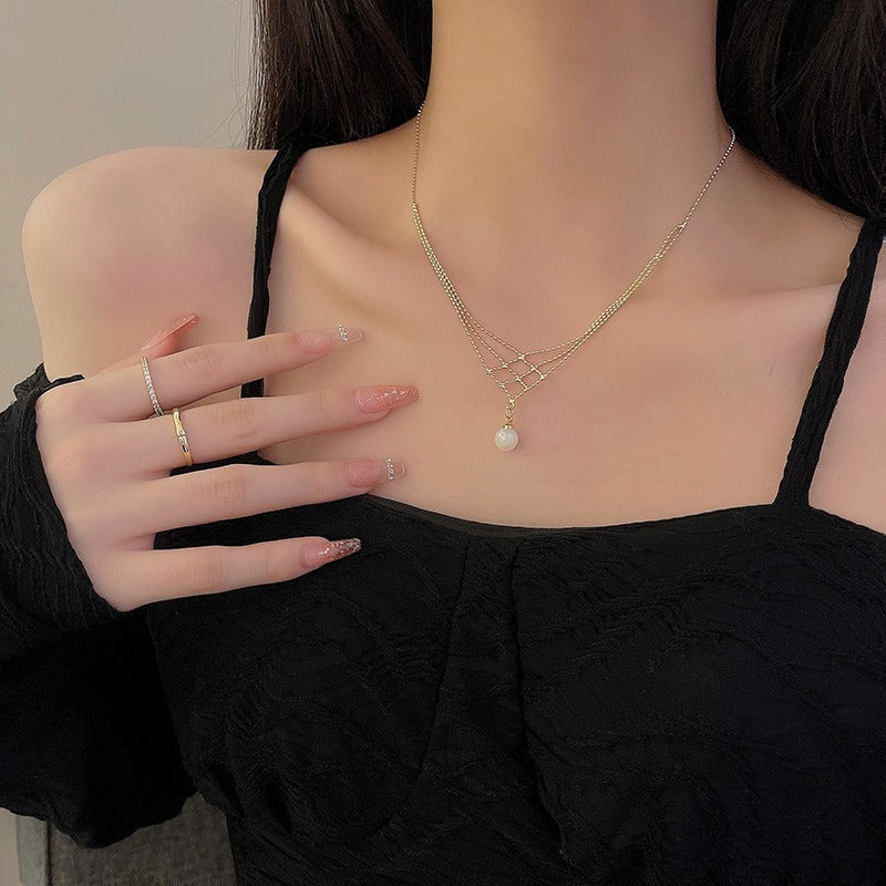 Colorful Pearl Lace Necklace Women's Multi-Layer Necklace Clavicle Chain