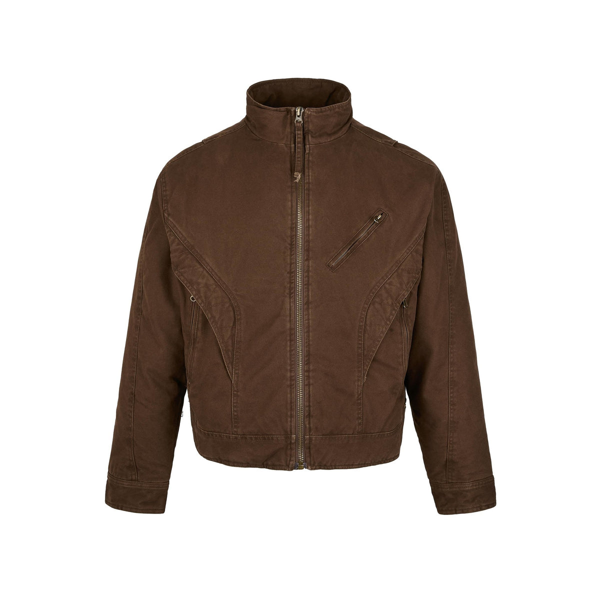 Retro pearl canvas military fabric stand up collar short and wide jacket