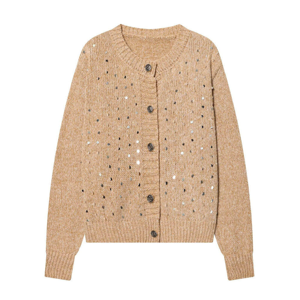 Street loose and versatile rhinestone sequin knitted cardigan