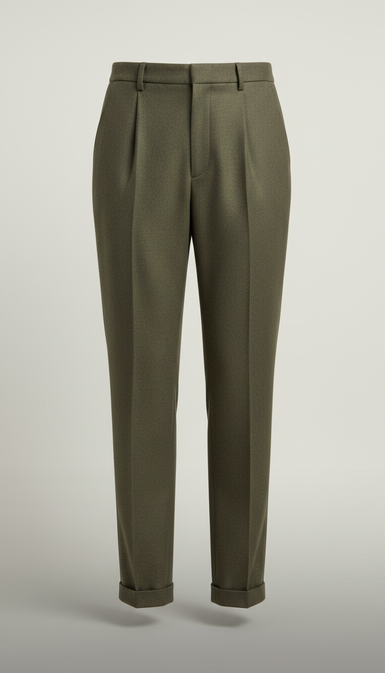 Olive Slate Tapered Wool Trousers